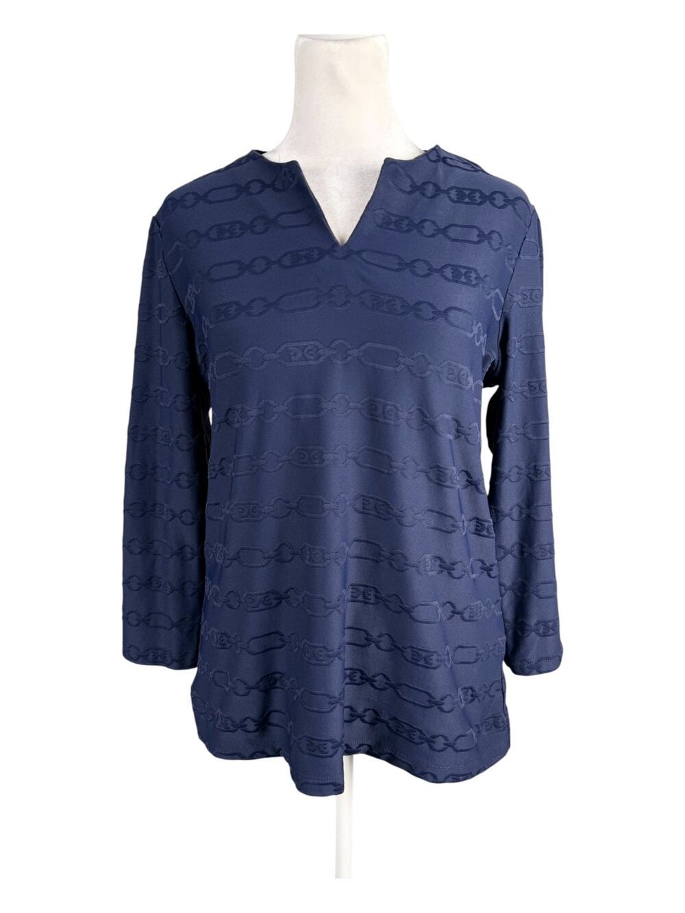 J McLaughlin M Carly Top Carriage Chain Jacquard Navy Blue Catalina Cloth